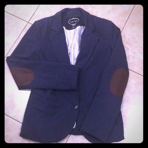 Navy blazer with covered elbow patches